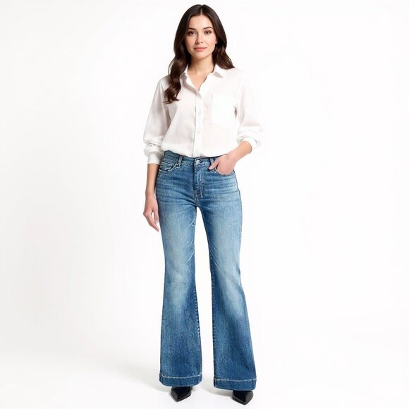 7 For All Mankind Y2K Dojo Jeans, Women's High Rise Wide Flare, Size 30/33 - Picture 1 of 15